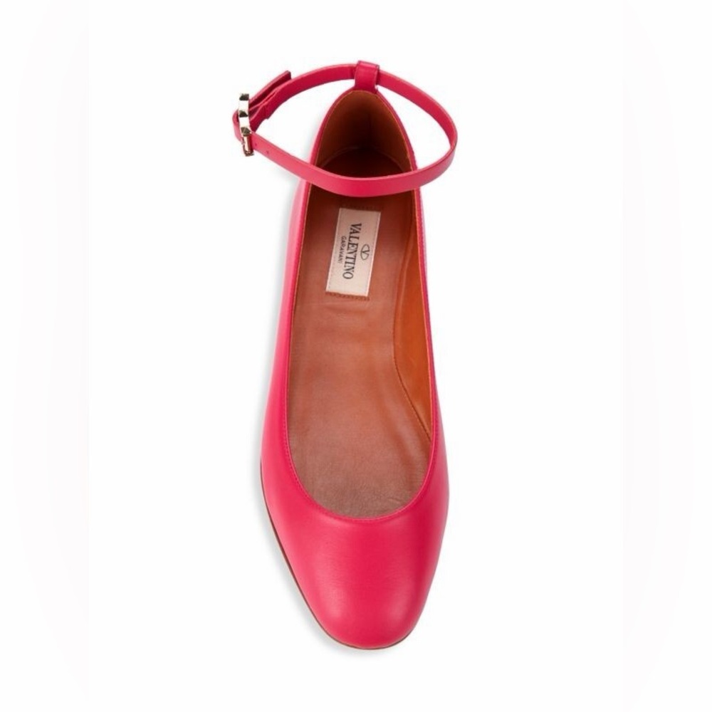 Valentino Pink Leather Ankle Strap Ballerina Flats - Picture 11 of 15